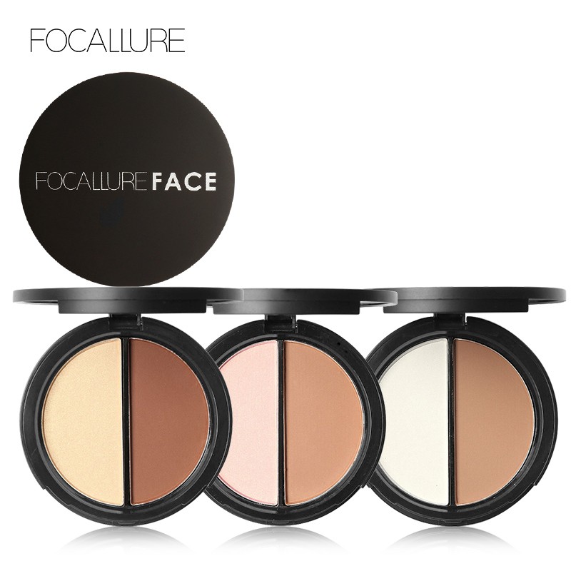 FOCALLURE Highlighter &amp; Contour Double Powder Palette  3 Colors(100% Original, BPOM Certified) FA05