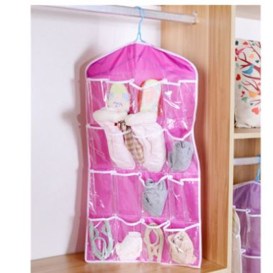 Rak Gantung Organizer 16 Kantong Bening untuk Kaos Kaki / Bra / Pakaian Dalam