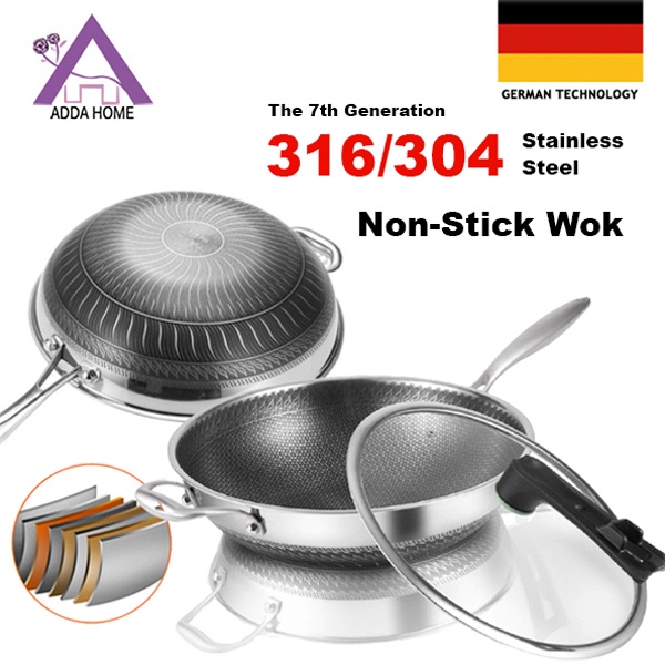 Adda Home - Premium Wajan Penggorengan Kuali Wok Pan Stainless 304 316 Anti Gores Anti Lengket Menjaga Kesehatan