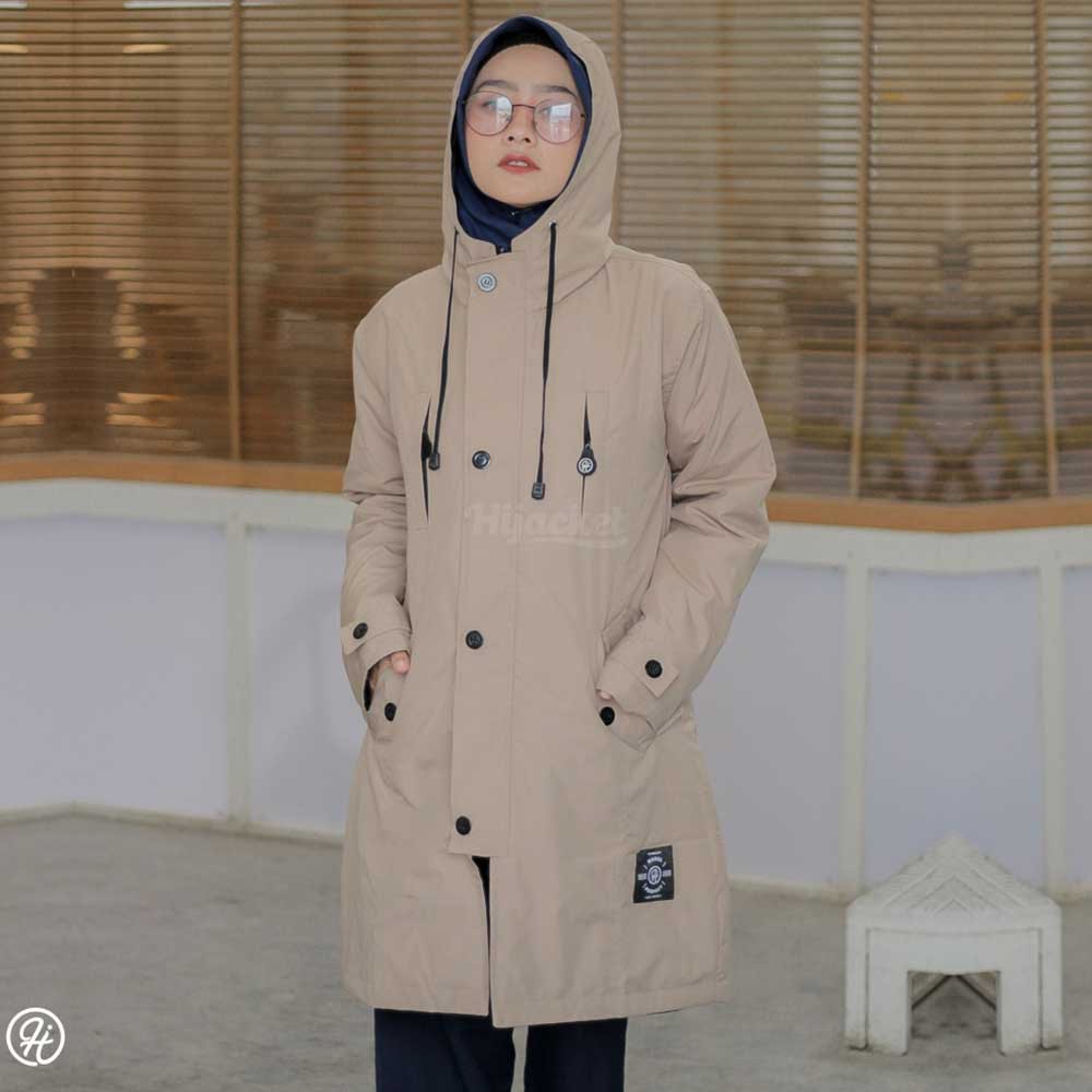 Jaket Jacket Parka Wanita Cewek Muslimah Hijabers Hoodie Kekinian Terbaru Hijacket Hijaket IXR Cream-5
