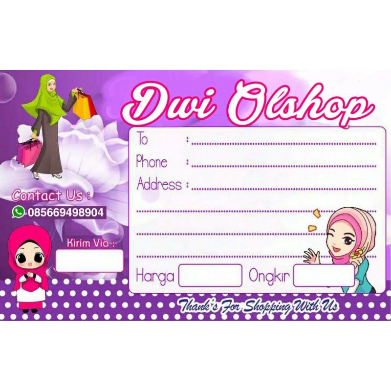 

LABEL PENGIRIMAN ONLINE SHOP HIJAB UNGU