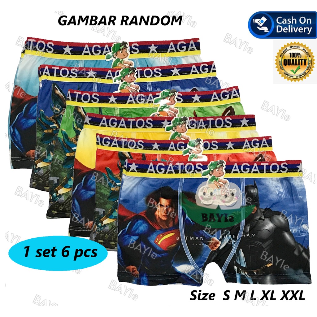 BAYIe - 6 PCS Celana Dalam / CD BOXER Anak laki-laki HAPPY BOY / AGATOS / Kid's Underwear