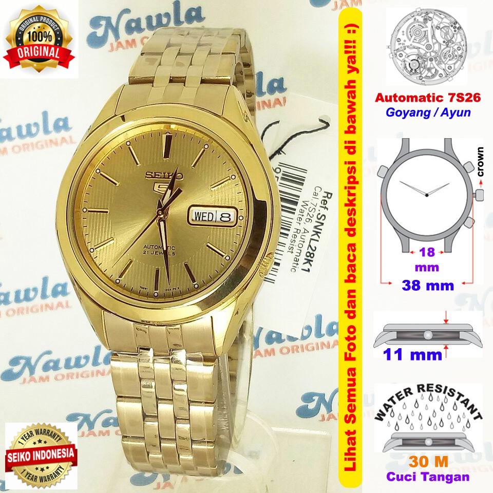 Seiko 5 SNKL28K1 Automatic Gold Plated - Jam Tangan Pria SNKL28