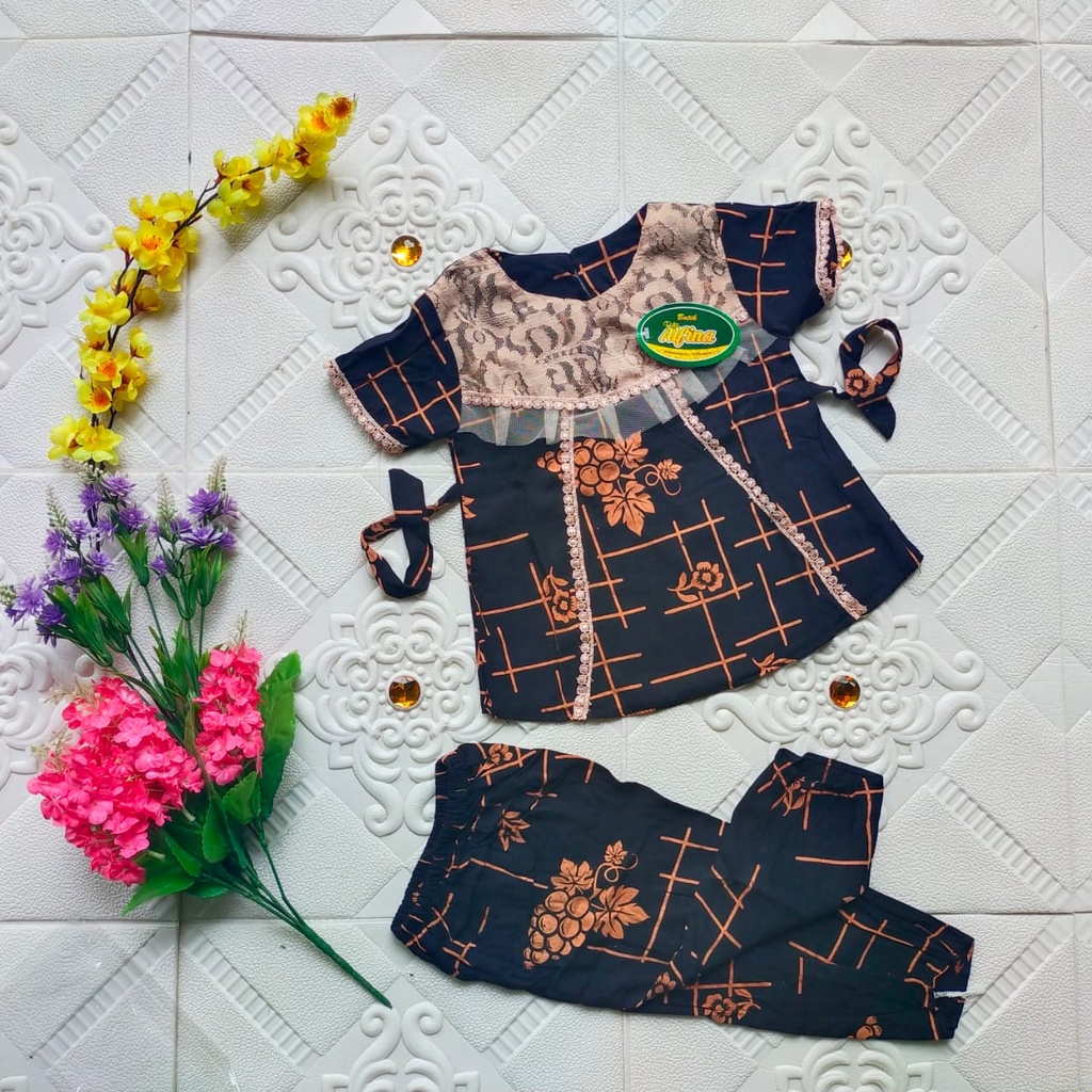 Setelan Celana Piyama Motif LV &amp; ANGGUR Renda Anak 1 - 6 Tahun Tali Belakang One Set Anak