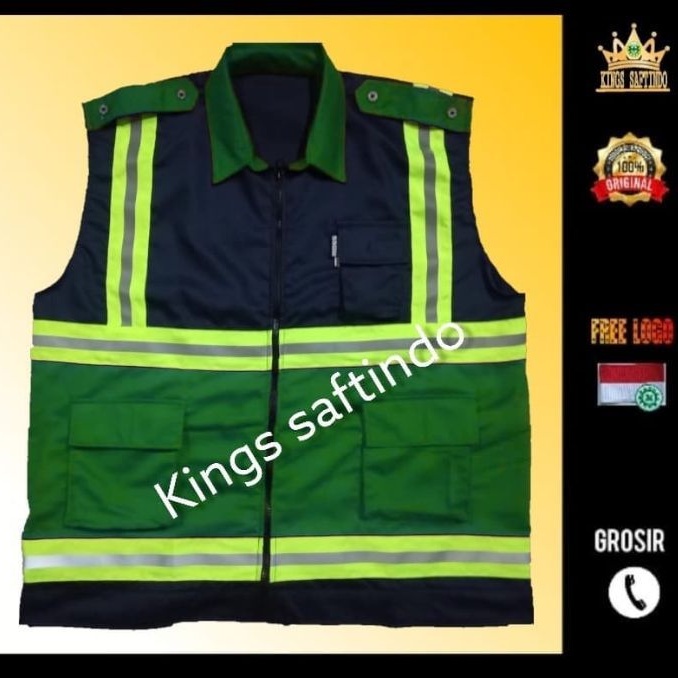 SAFETY VEST ROMPI SAFETY HIJAU KOMBINASI HITAM KERAH TERBARU/ROMPI PROYEK/SAFETY VEST