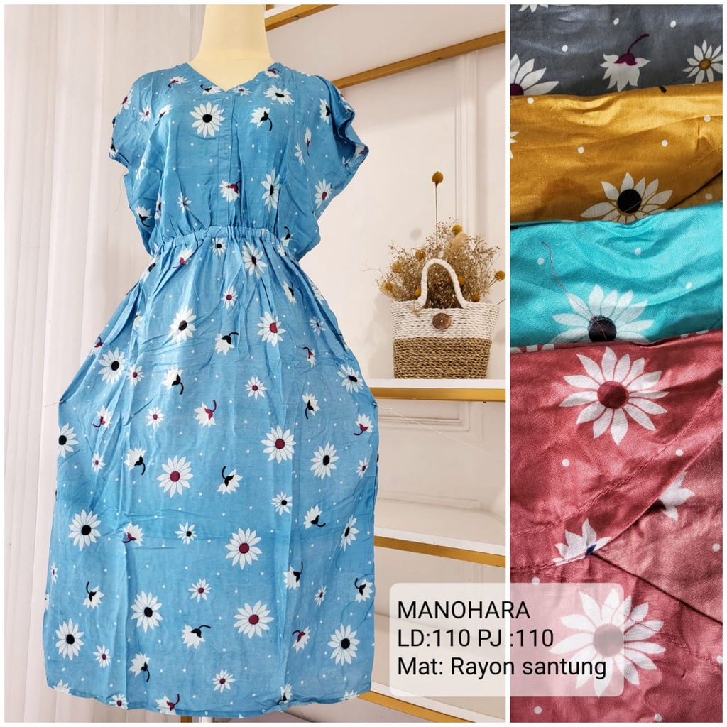 Daster Dress Manohara Pendek Rayon Motif Batik Bunga Polos Serut Wanita Sexy Seksi Kekinian Terbaru 