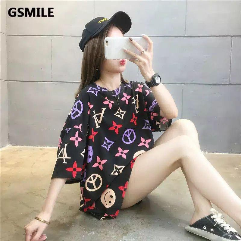 Kaos Blouse Wanita LV Go Black Bahan Babyterry Onesize