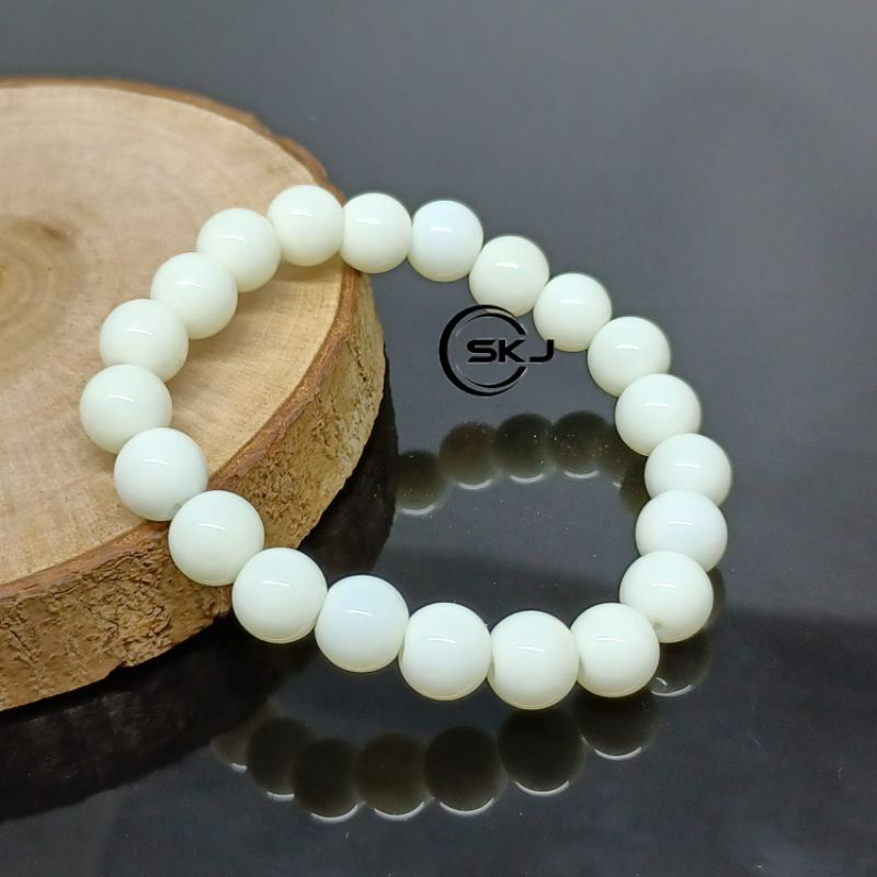 GELANG BATU GIOK PUTIH SUSU 8MM ASLI NATURAL