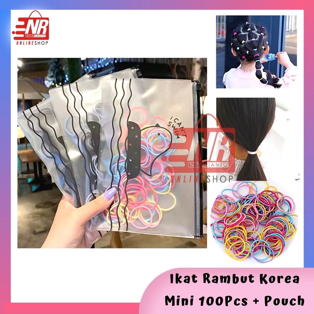 Ikat Rambut Korea 100Pcs / Kuncir Rambut Korea / Ikat Rambut Korea Plus Pouch