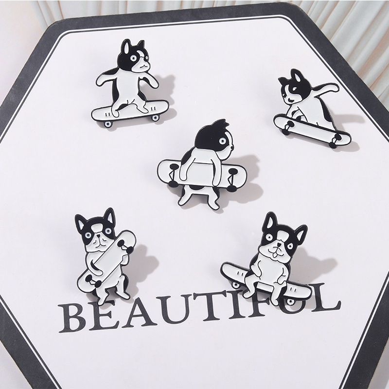 Animal Cartoon Dog Enamel Lapel Pins Dog Skateboard Badge Brooches Jewelry for Backpack Girls Women Clothes