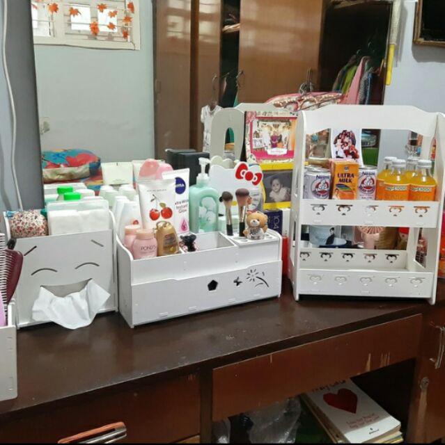 Kotak Tisu 2 In 1 Rak Kosmetik Box Tissue Tempat Tisu Portable Serbaguna Dekorasi Import Murah B30