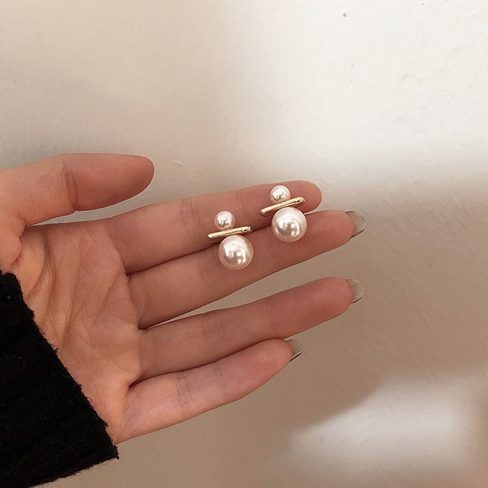 1 Pasang Anting Stud Hias Mutiara Ganda Gaya Perancis Untuk Wanita