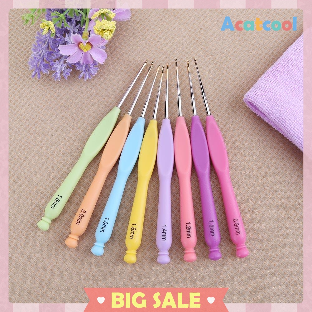 8pcs Aluminum Needle Plastic Handle Yarn Stitching Weave Crochet Hooks Kit