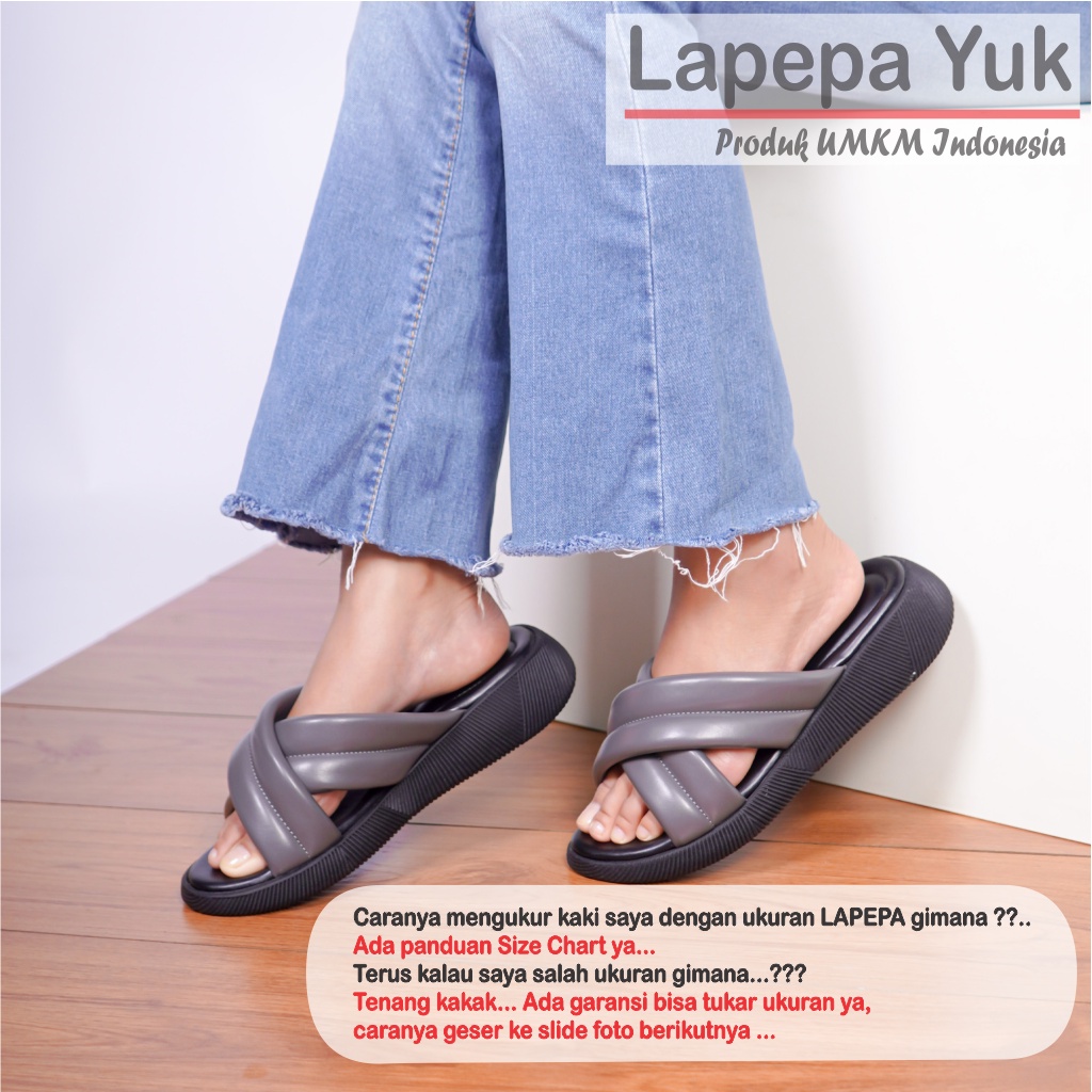 LAPEPA YUK - Sandal Wanita Wedges NADHIRA Sendal Cewek Platform Kondangan Hak Tinggi 3cm Model Silang 2 Size 36 37 38 39 40 41 Pergi Jalan Casual Santai Rumah Slop Warna GREY Abu abu Selop Premium Original Kekinian Terbaru Shoes ORI Mall Official Store