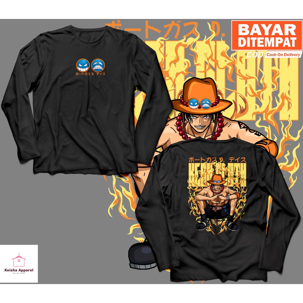 KAOS BAJU LENGAN PANJANG ANIME ONE PIECE PORTGAS D ACE KAOS PORTGAS D ACE COWOK CEWEK