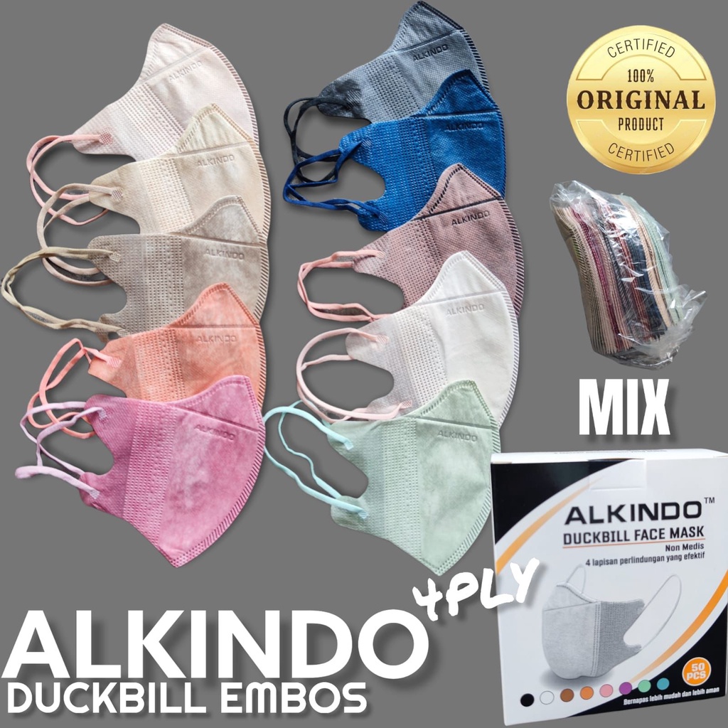 masker / masker Dukbill Alkindo 4ply Mix Warna Warni isi 50pcs / masker medis / duckbill / masker earlop dukbil disposable mask isi 50pcs