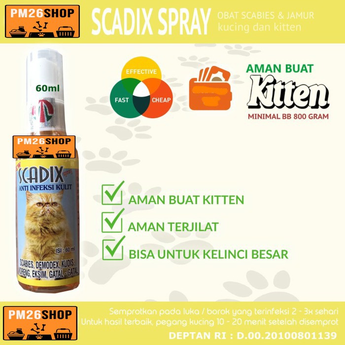 SCADIX SPRAY Cat Obat Scabies Infeksi Kulit Kucing Aman Untuk Kitten