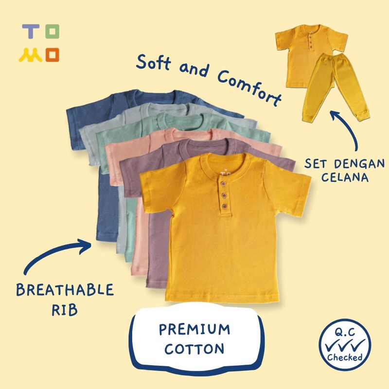 TOMO WEAR Tanoshii Set Setelan Polos Anak RIB Celana Panjang