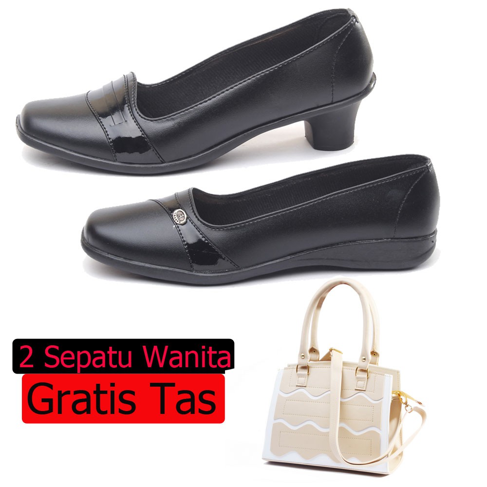 Salvora Sepatu Formal / 2 Sepatu Formal wanita T.TP Hitam dan 5cm 02 Hitam Gratis Tas SV14