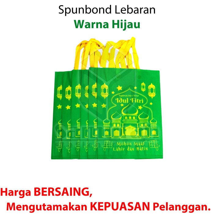 

✨ BISA COD ✨ Tas Spunbond 38 x 45 / Goodie Bag Sablon Lebaran - Idul Fitri Per Pak - Hijau