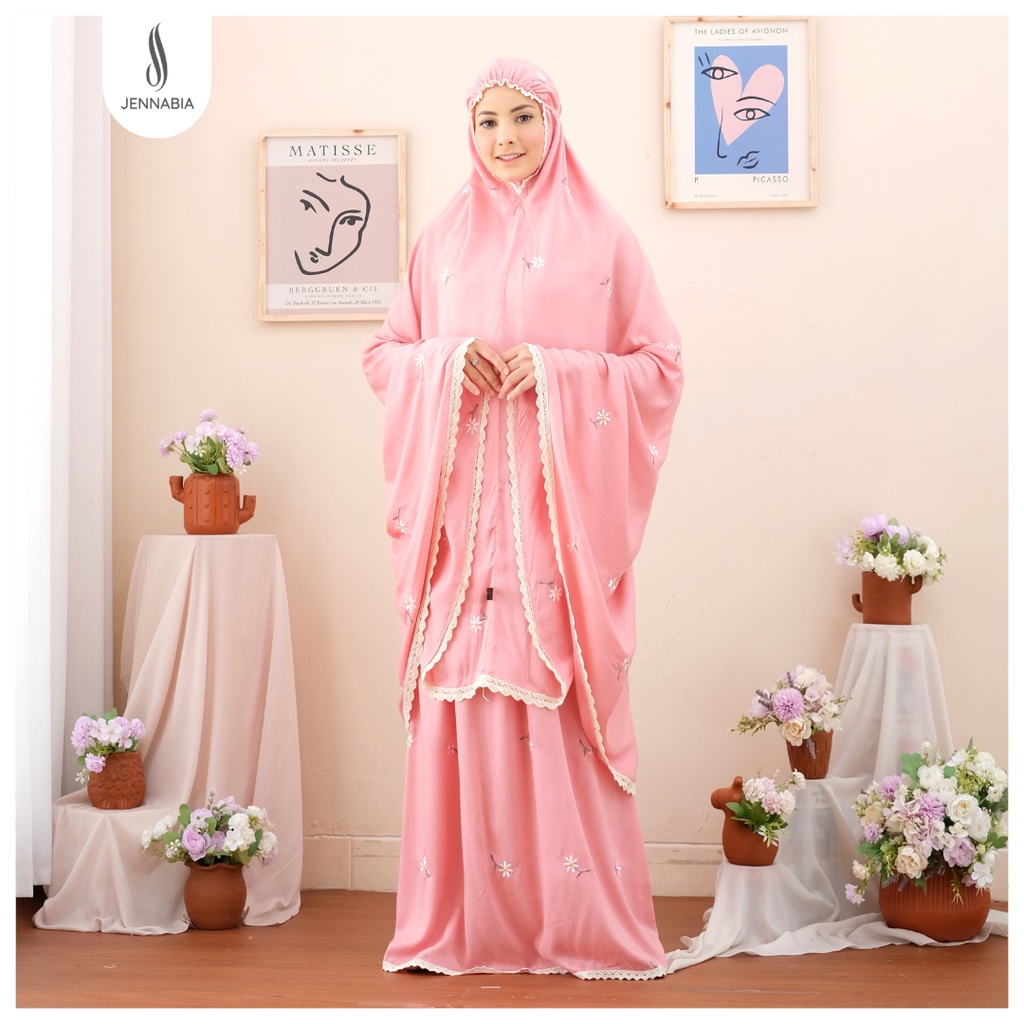 JENNABIA - Mukena Dewasa Rayon Premium Bordir Cantik Floral Daisy