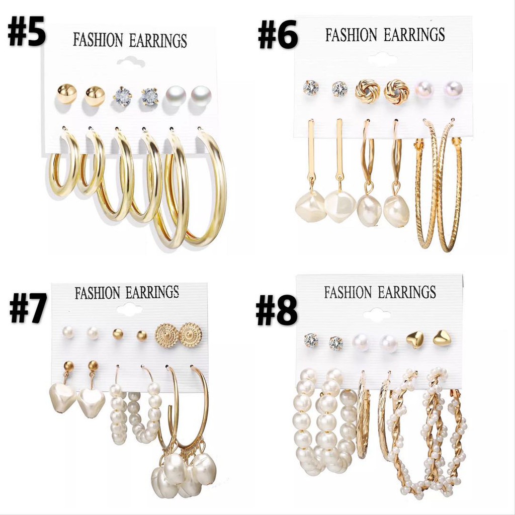 [Bayar Di Tempat] 6 Pasang Anting Tusuk Bentuk Lingkaran Geometris Bahan Alloy untuk Wanita