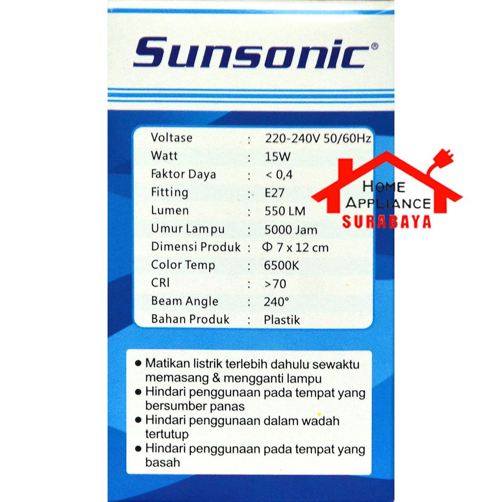 Lampu Sunsonic LED Capsule Kapsul Tabung 15W 15 Watt Cahaya Putih - 15 Watt Super LED