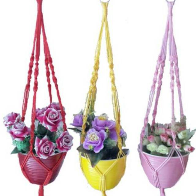 Gantungan Tali Pot Bunga 4 Kaki, Warna Warni Tali Kur