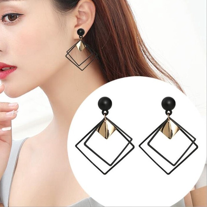 Anting Korea Anting Paduan Geometris Panjang Sederhana Anting Gigi Kotak Wanita