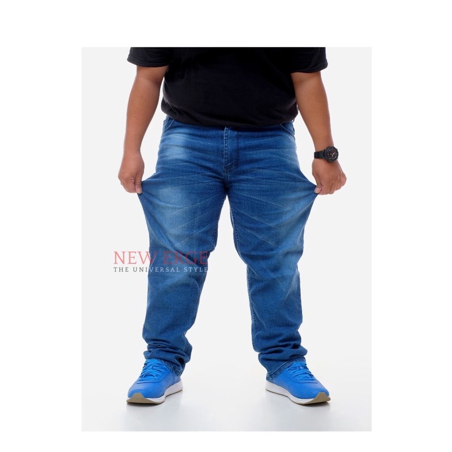 Celana jeans panjang pria slimfit jumbo melar big size 41 - 46