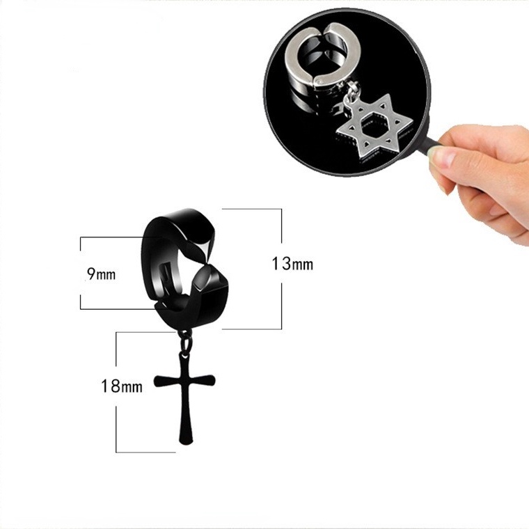 Ready Stock Anting Klip Telinga Salib Halus Anting Korea Hip Hop Anti Karat Hitam Perak Street Gothic Earrings Ear Hypoallergenic Stud Rumbai Chian Punk Pria Wanita Perhiasan