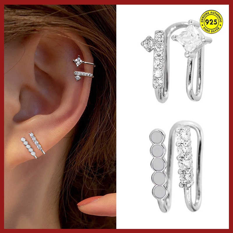 Anting Klip Tanpa Tindik Aksen Berlian Bahan S925 Silver Untuk Wanita