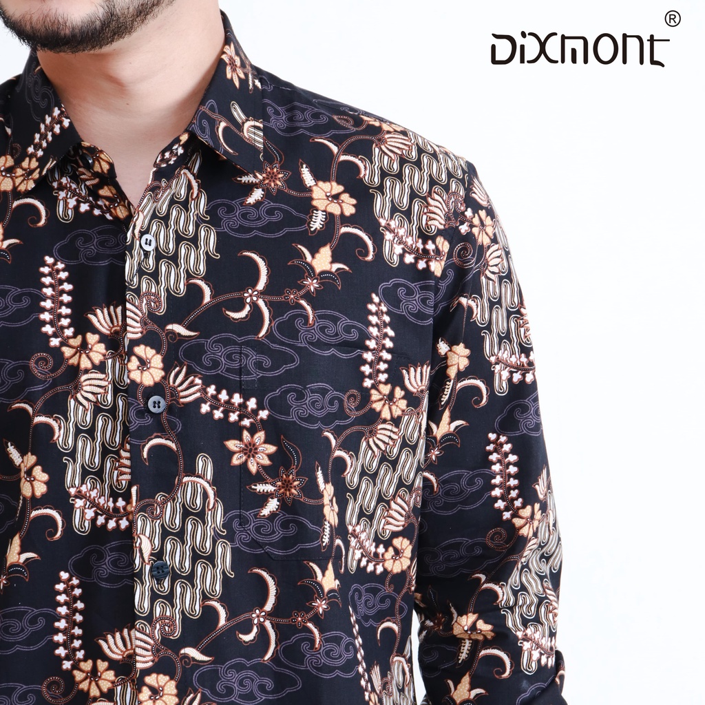 Dixmont Kemeja Batik Pria Basic Formal Lengan Panjang Hem BL03821