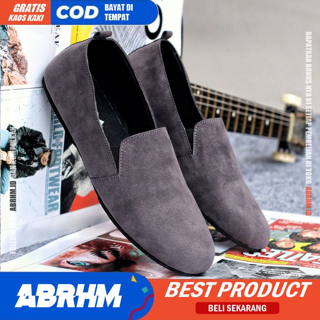 ABRHM X CHORD Sepatu Slip On Pria Sepatu Casual Pria Kulit PU AntiSlip Cowok/Cowo Sepatu Pria Casual