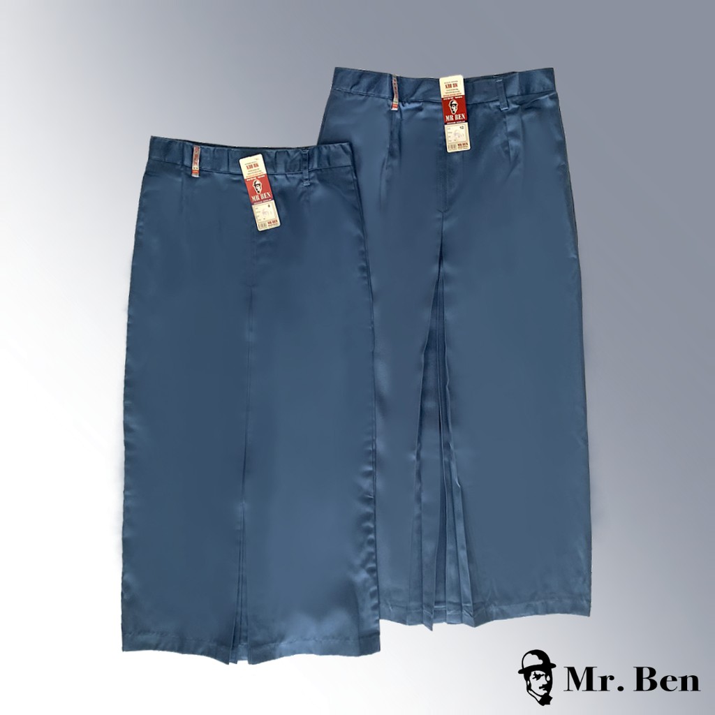 MR.BEN Seragam Sekolah Rok SMA Abu Biru Panjang Span