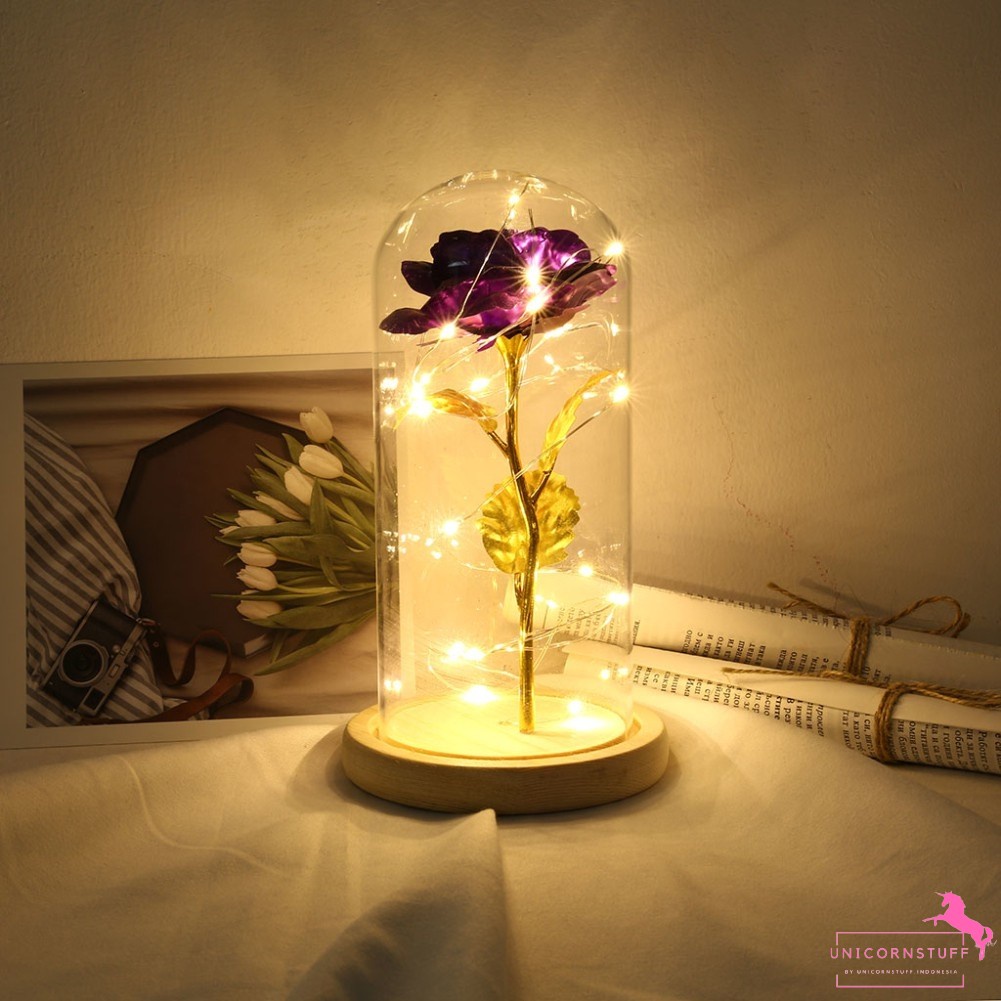 Methalic Series - Galaxy Rainbow Kiss Miniatur Flower Dome Bunga Lampu Kaca Ulang Tahun Valentine Kado Pacar Hadiah Unik Perempuan Graduation Anniversary Awet Flower Mawar Dome Kayu Belle flower Murah Tidak Layu