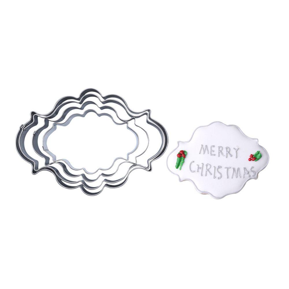 Solighter 3/4PCS Bingkai Cookies Cutter DIY Oval Stainless Steel Cetakan Kue Merry Christmas Cookie Mould