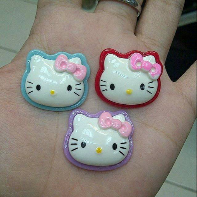 

1 Piece Aplikasi Hello Kitty Kepala Plastik 22x25mm Pita Pink Border