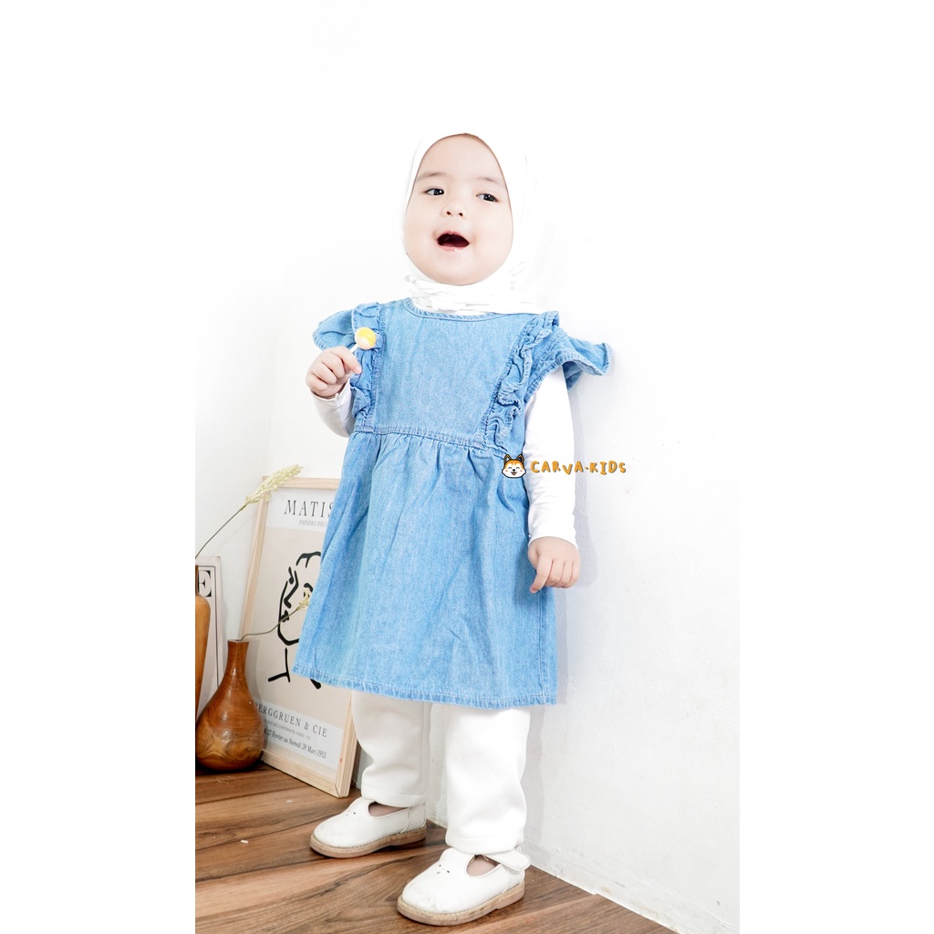 Carva Atasan anak perempuan Dress anak  hijab jeans denim ruffle original 1-5 Tahun Realpict