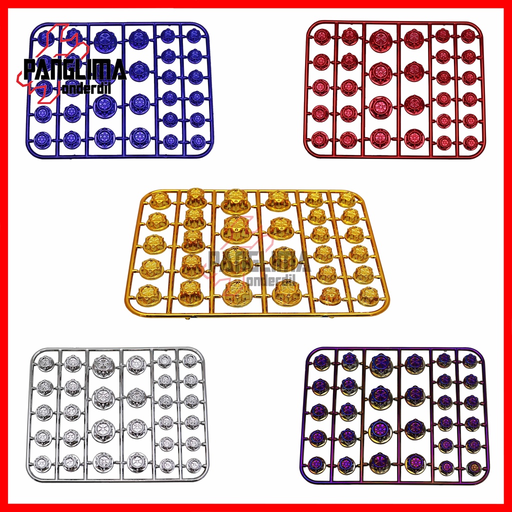 Cover Baut Probolt Flower Set 1 Set-30 Pcs Tutup-Penutup-Baud Monel-L CNC Ukuran 8-10-12-14 Universal-Untuk Semua Jenis Motor Emas-Merah-Biru-Twotone-2Tone