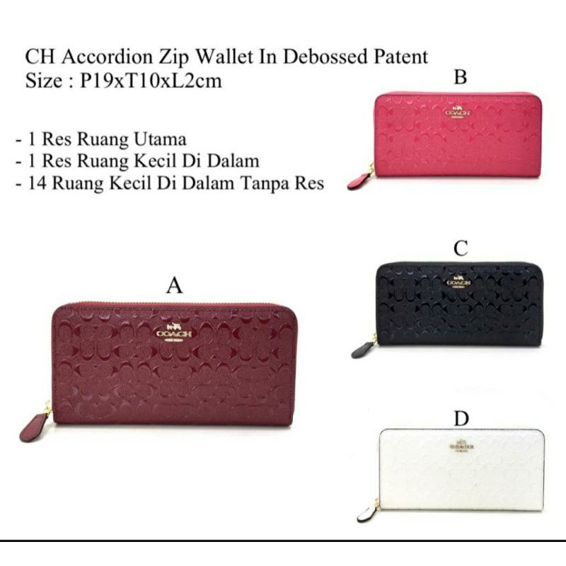 Dompet wanita Coach Accordion zip walet in debossed patent