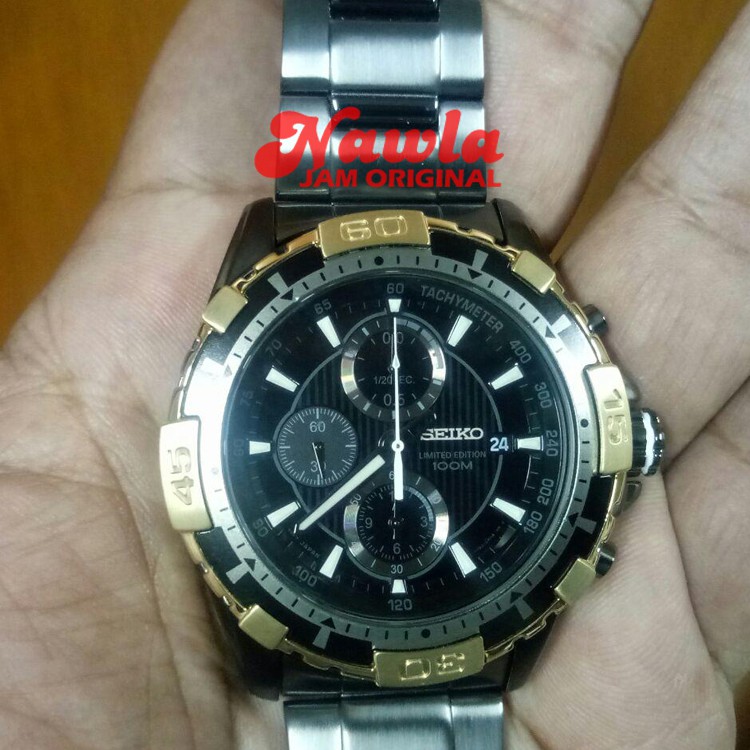 Seiko Quartz SNDC24P1 Chronograp Gold Coating Bezel | Jam Pria SNDC24