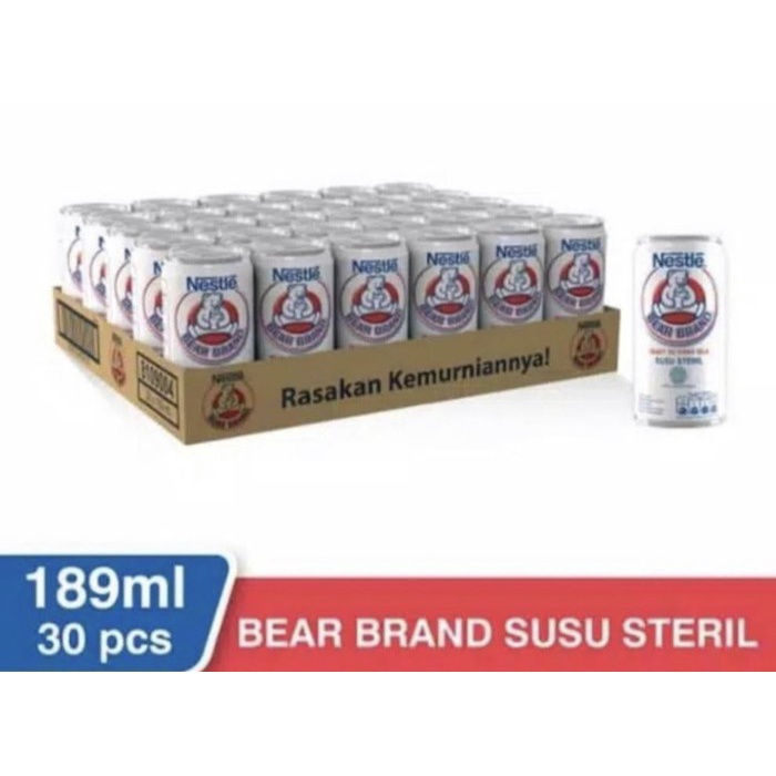 1DUS 30 PCS Nestle bear brand susu sapi steril siap minum kaleng 189ml