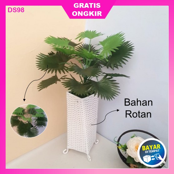 pot bunga tanaman hias hiasan plastik besar artificial artifisial daun kipas keladi murah indoor set