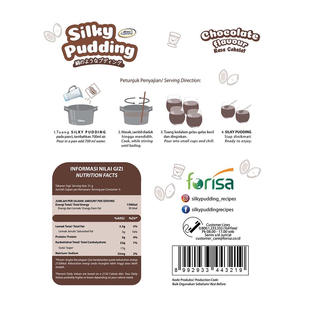 Silky Pudding Forisa Mom's Recipe 155gr Puding Rasa Coklat Pudding Alpukat Pudding Taro Permen Karet