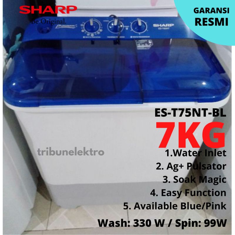 MESIN CUCI SHARP 2 TABUNG 7KG ES-T75NT-BL PUREMAGIC TOKO ELEKTRONIK TEGAL BREBES PEMALANG