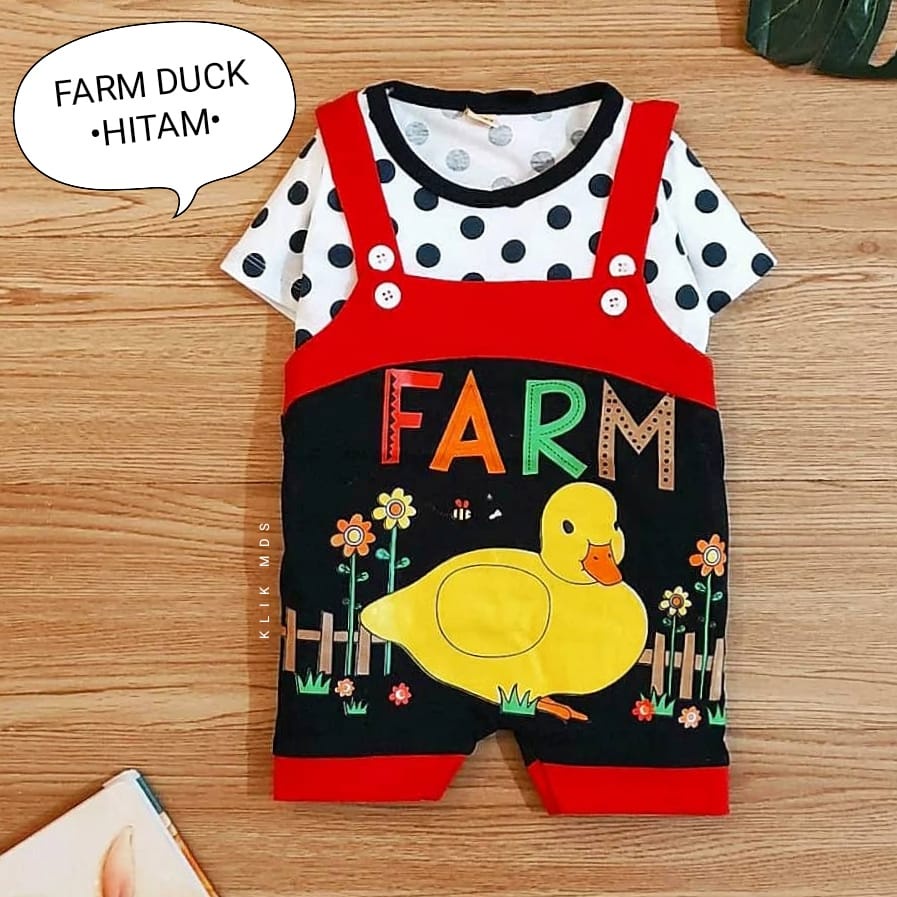 Setelan Overall Baju Kodok bayi Laki-Laki Perempuan Motif Farm Duck