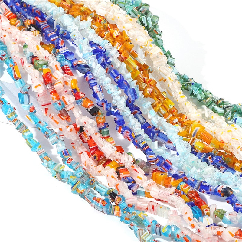Manik-Manik Kaca Bentuk Bunga Warna-Warni Ukuran 80cm / 16 &quot;4-9Mm Untuk Membuat Perhiasan Diy