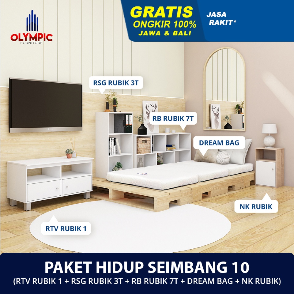 Olympic Paket Hidup Seimbang 10 - Rak Serbaguna / Rak Penyimpanan 2pcs + Kasur Lipat 1pcs + Meja Nak