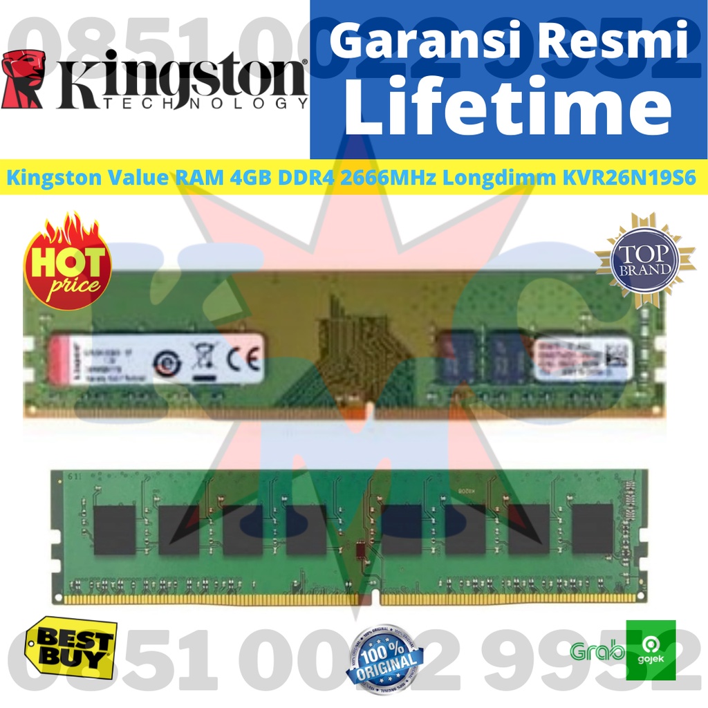 DDR4 4GB 2666 Mhz PC 21300 KVR26N19S6 KINGSTON RESMI